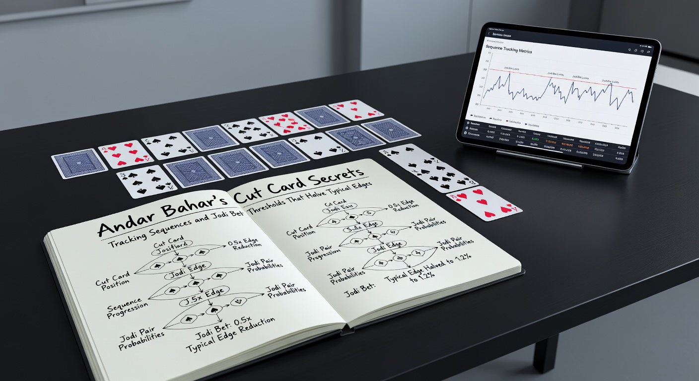Digital simulation of Andar Bahar sequences with overlaid cut card progress and Jodi bet indicators on a live dealer screen