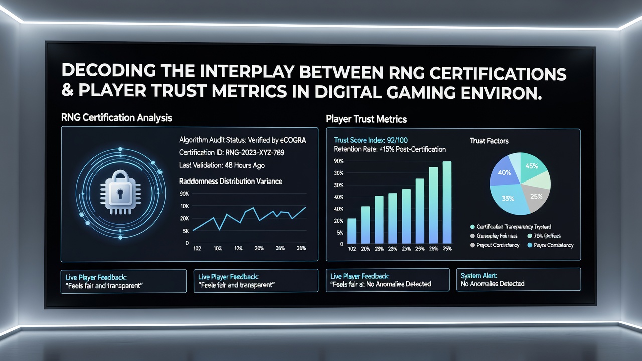 Players reviewing certified gaming platforms on tablets and laptops showing trust seals adn audit reports in a modern home setting