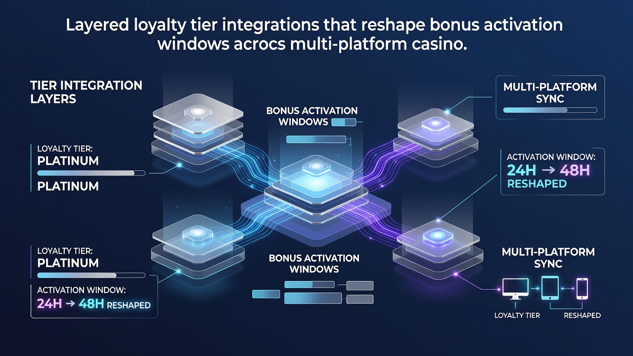 Infographic illustrating tier progression and corresponding bonus activation timelines across casino platforms