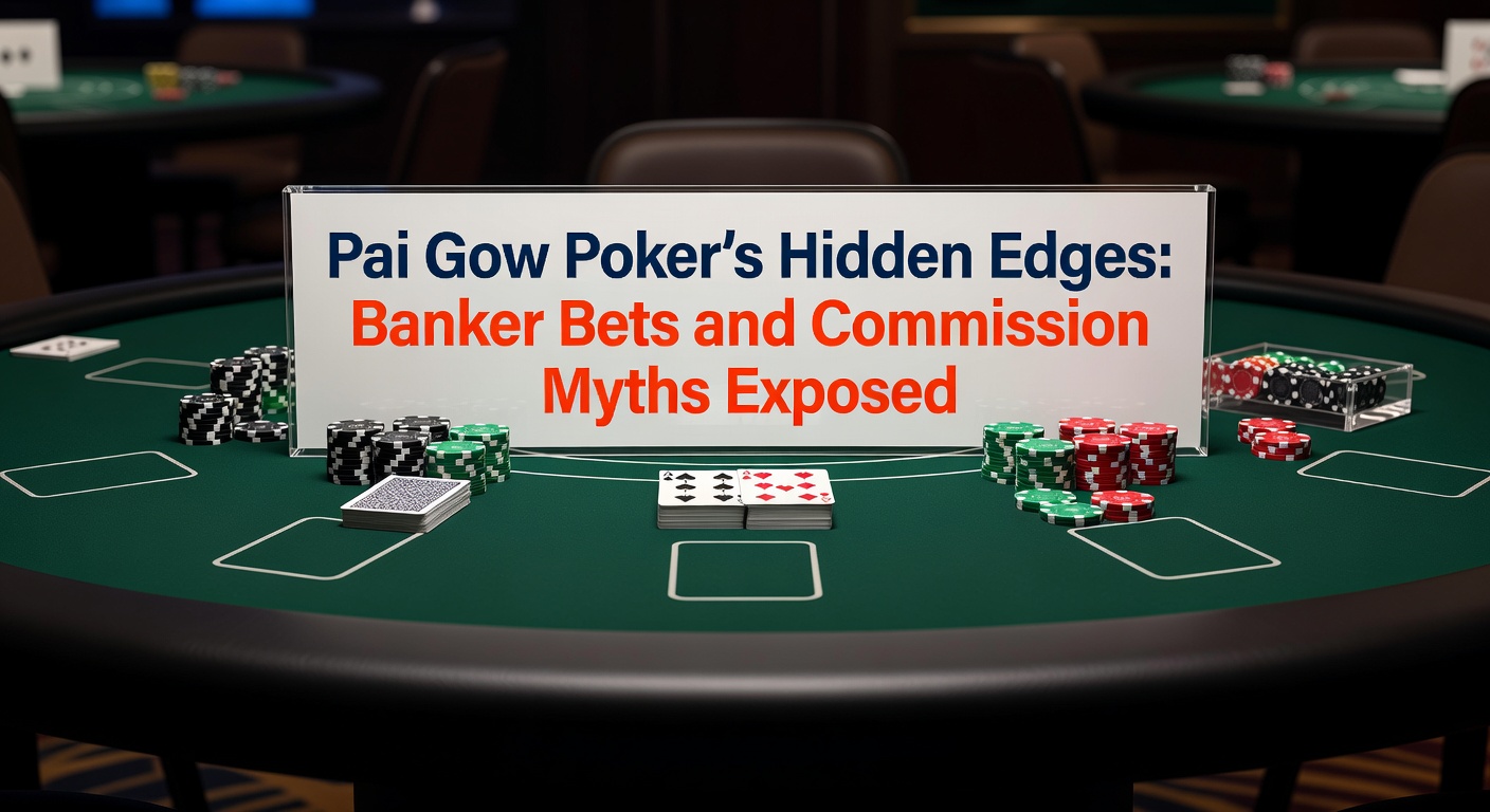 Pai Gow Poker table with cards and chips, highlighting banker position