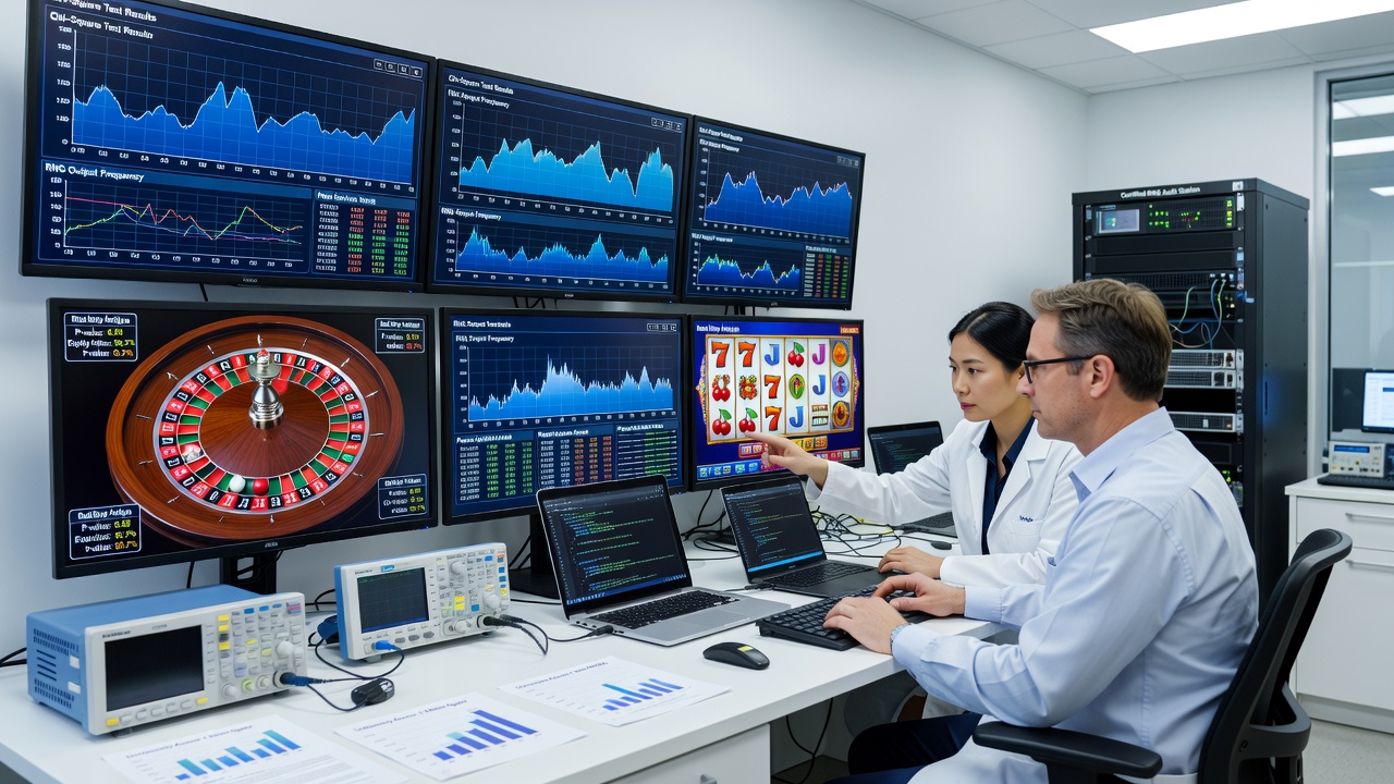 Analyst reviewing statistical output from RNG audit software
