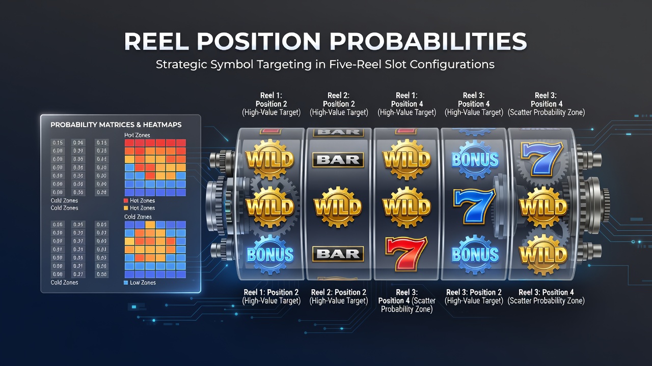 Close-up view of reel strips illustrating symbol distribution and virtual mapping in five-reel slots