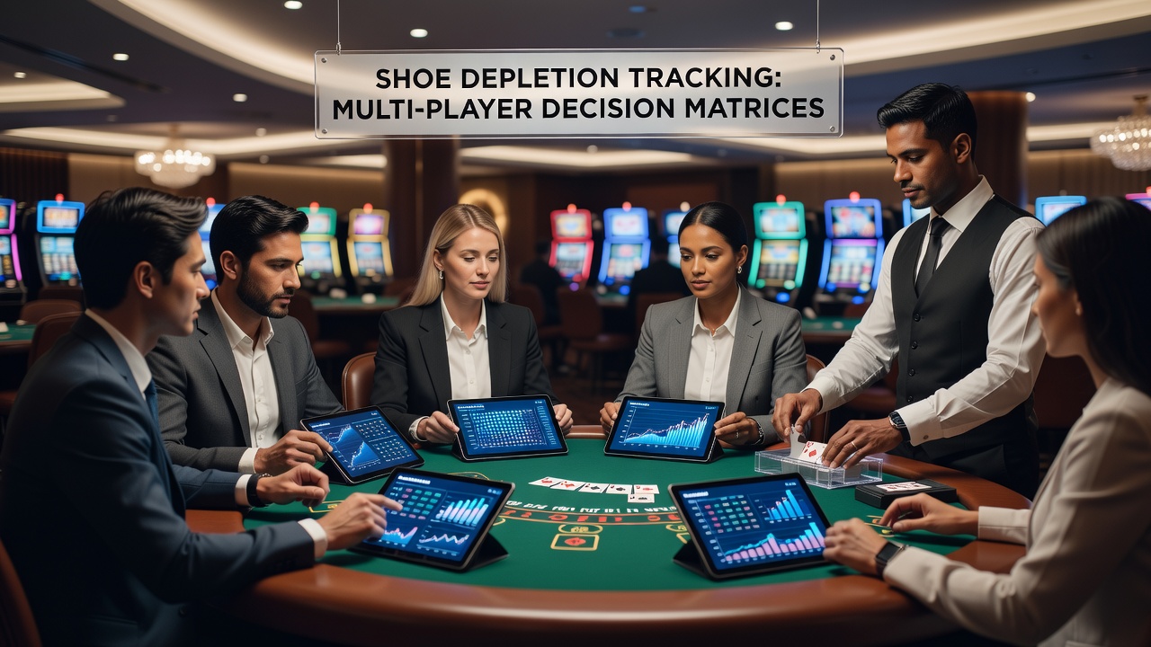 Flowchart illustrating decision matrix updates during a multi-player blackjack round with shoe composition layers