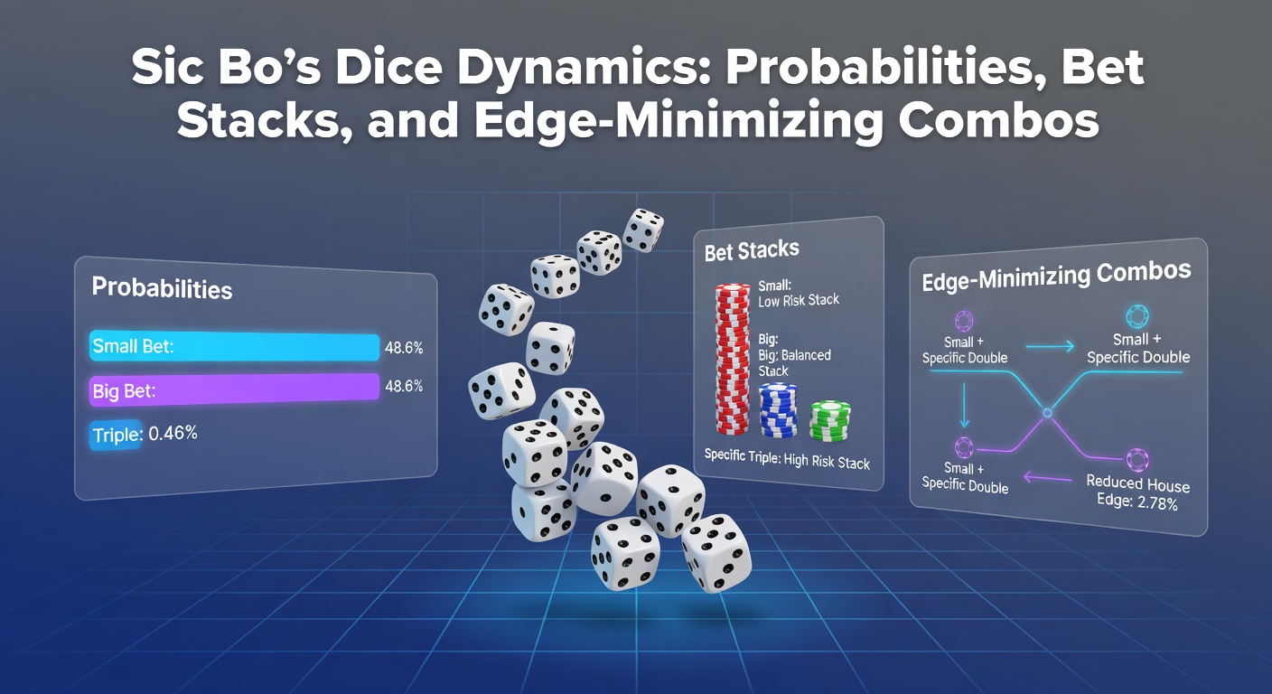 Vibrant Sic Bo table layout displaying dice rolls, bet areas for totals, combinations, and specific numbers under casino lights