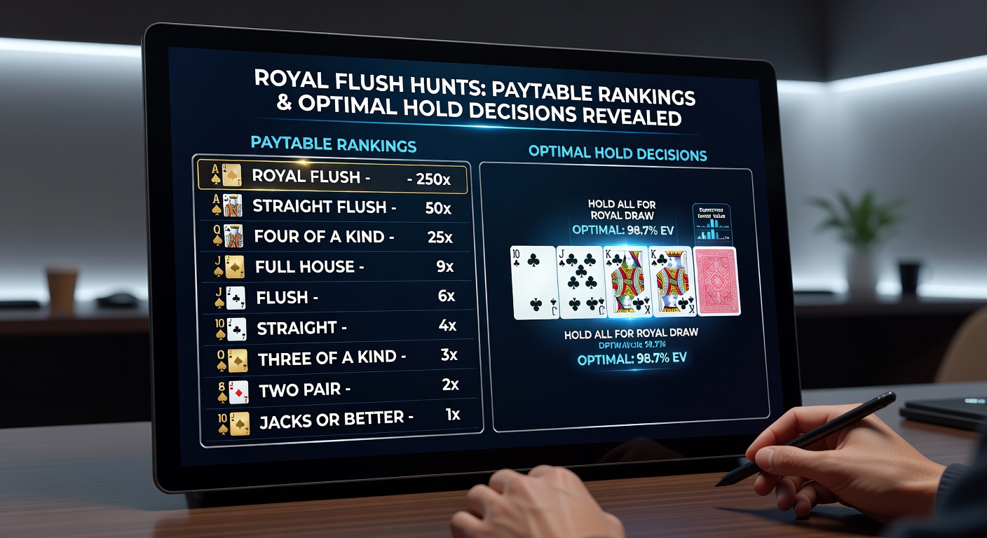 Detailed video poker strategy chart highlighting optimal holds for royal flush draws in Jacks or Better